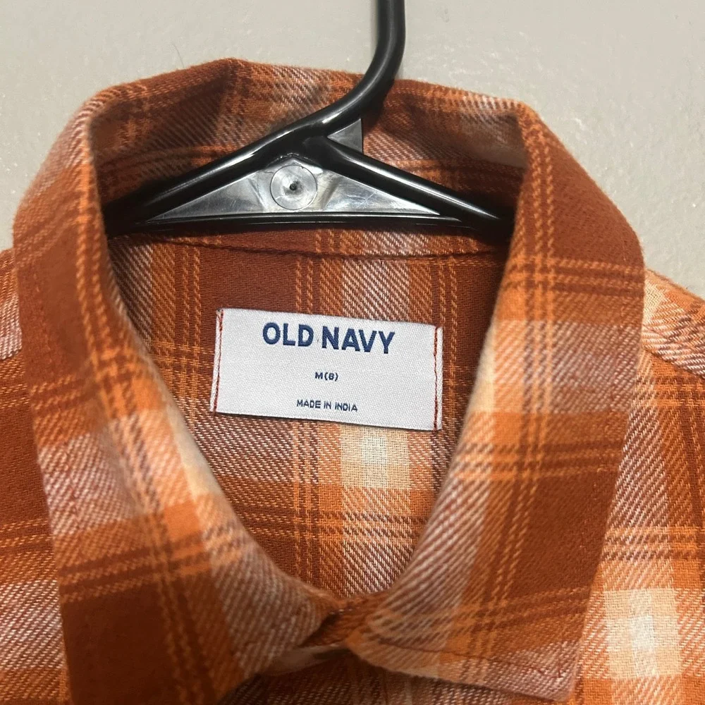 Old Navy Flannel Shirt Kids M (8) Orange Plaid NWT Long Sleeve Button Down Boys